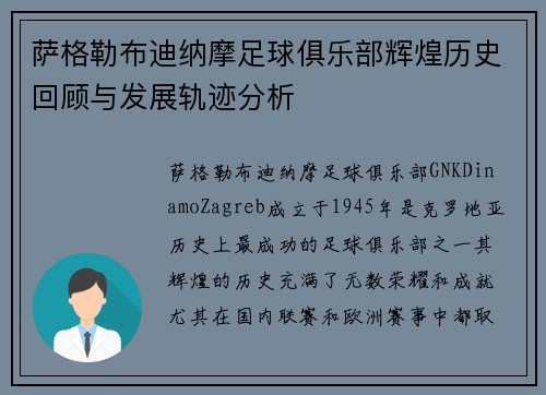 萨格勒布迪纳摩足球俱乐部辉煌历史回顾与发展轨迹分析