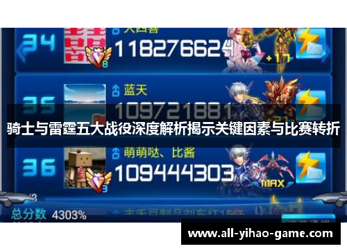 骑士与雷霆五大战役深度解析揭示关键因素与比赛转折